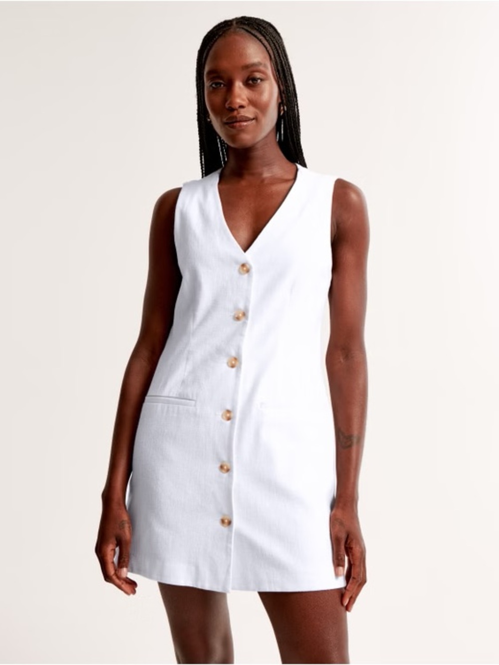 Abercrombie & Fitch White Sleeveless Button-Front Mini Dress